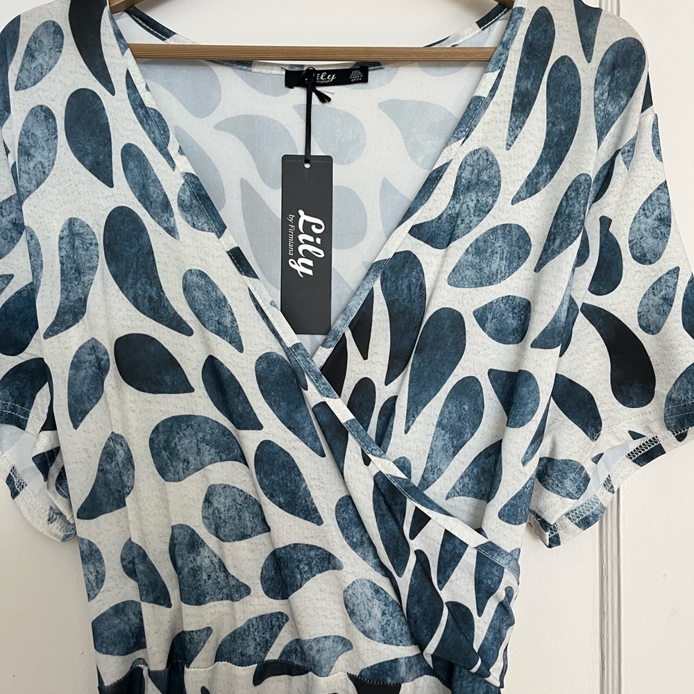Lily 1X/18W Silver and Teal Wrap Dress